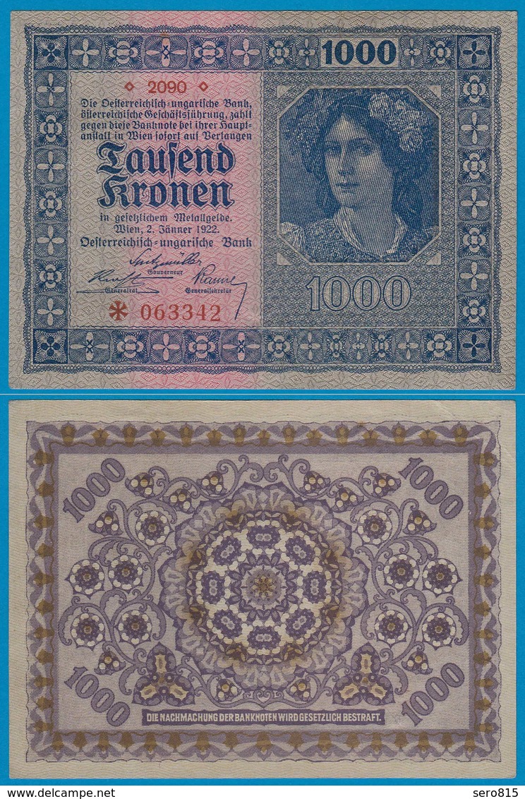 Österreich - Austria 1000 Kronen 1922 AUNC (1-)  Pick 78    (20937 - Oesterreich