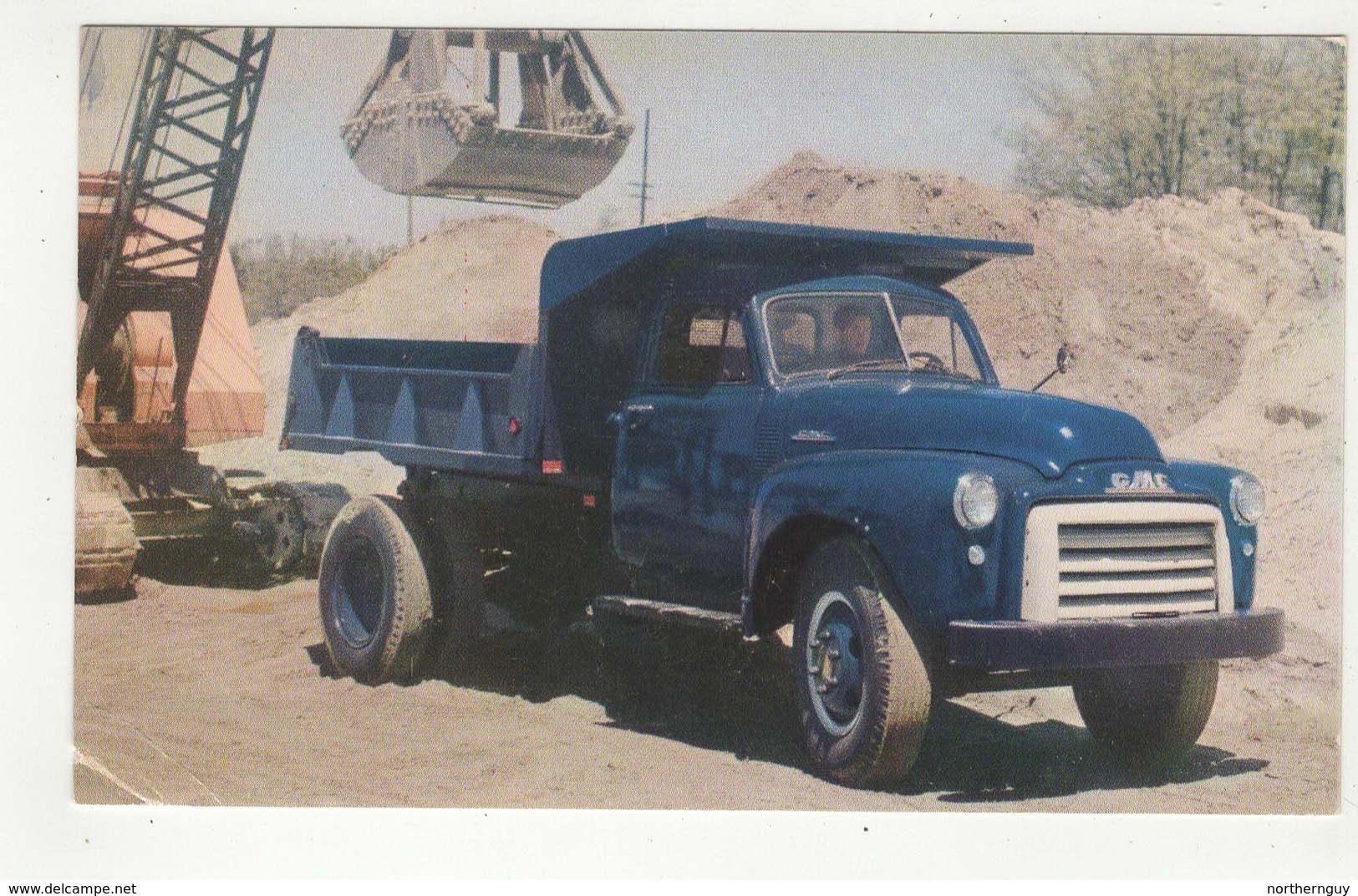 1952? GMC, Medium Duty Truck, 4 Wheeler,  Old Chrome Advertising Postcard, 50 Year Anniversary  Of GMC From 1902-1952 - Transporter & LKW