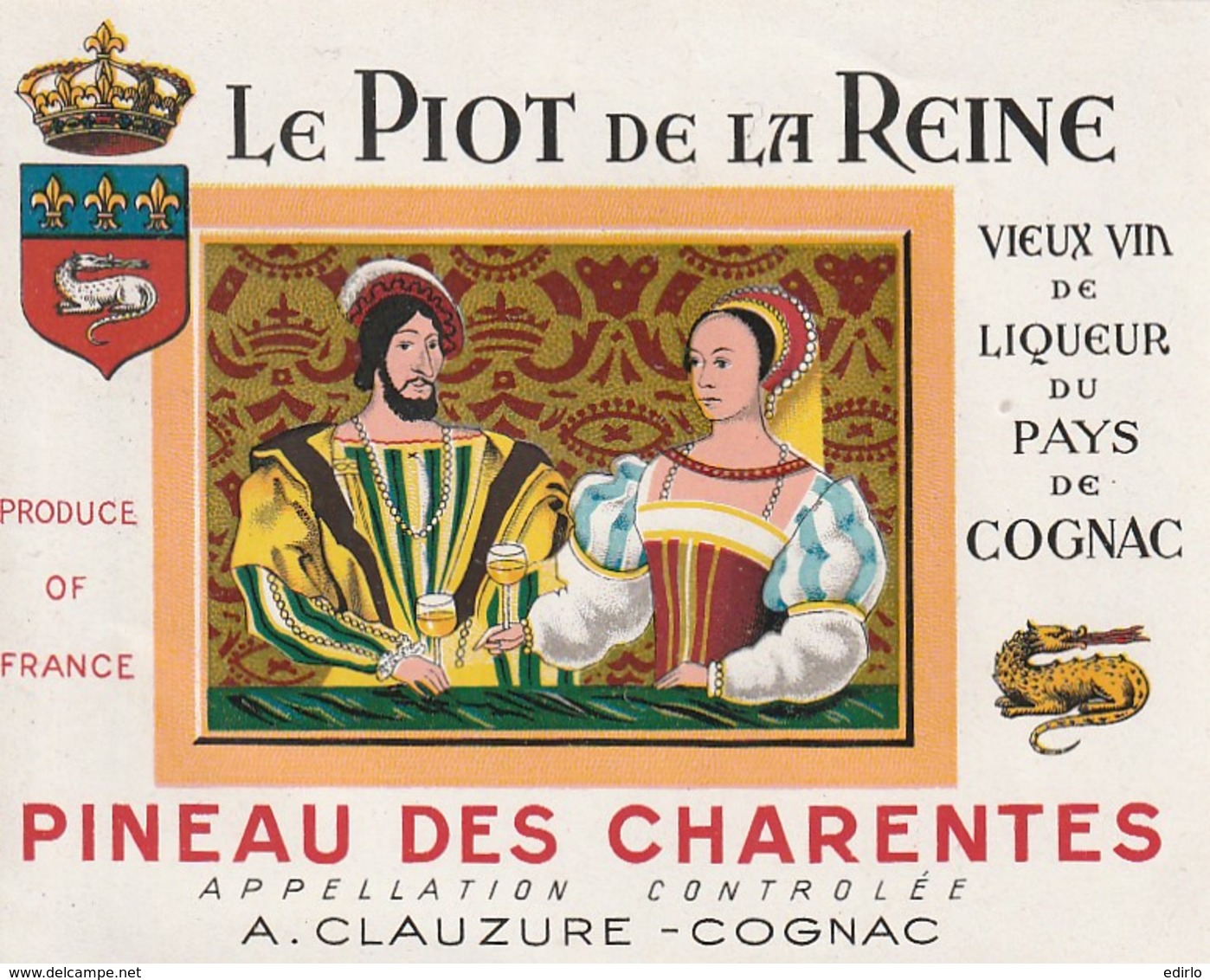 *** ETIQUETTES  ***-   PINEAU DES CHARENTES  étiquette A CLAUZURE Cognac  - TTB - Weisswein