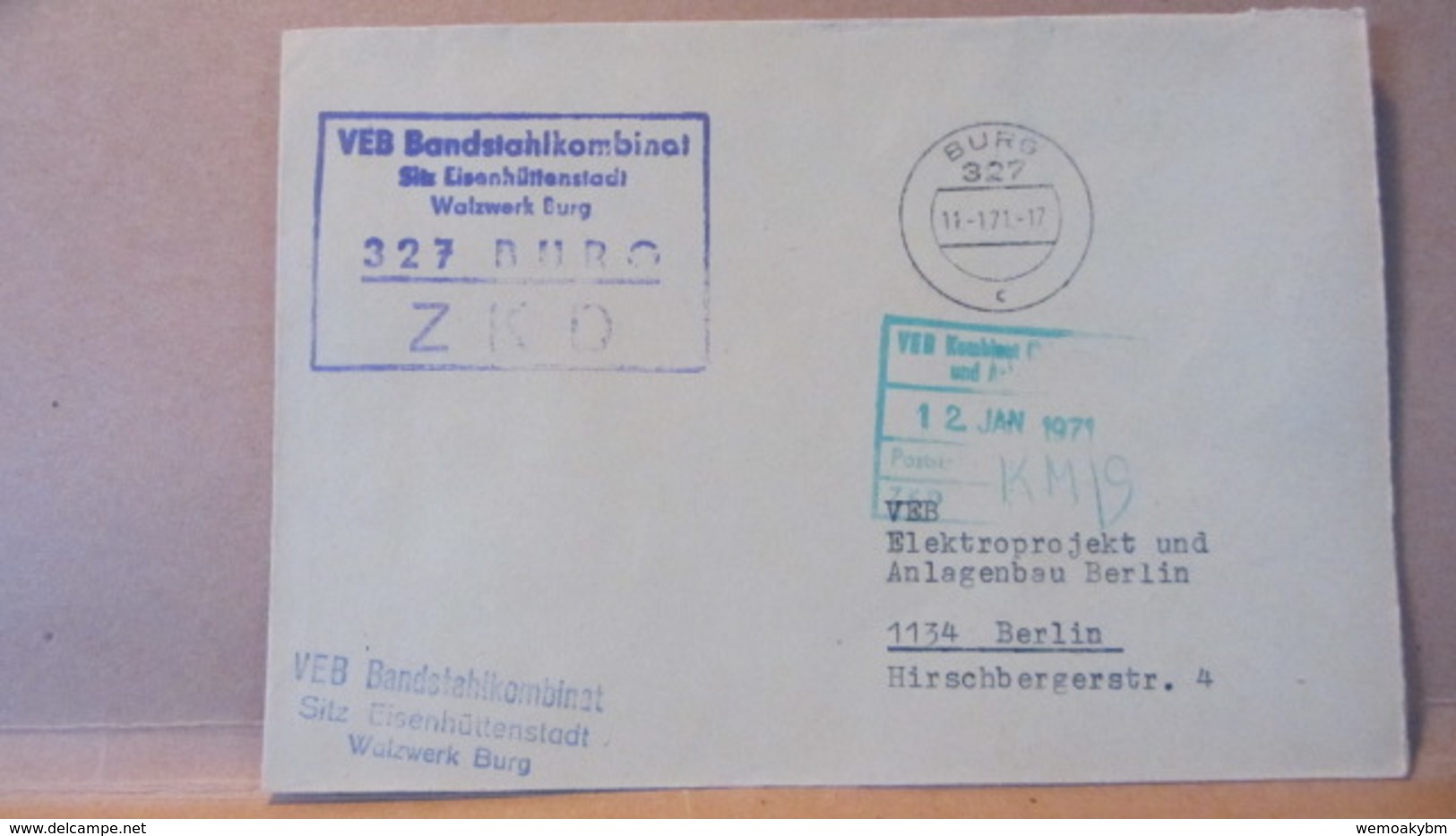 DDR/Dienst/ZKD: Brief VEB Bandstahlkombinat Burg Sitz Eisenhüttenstadt Walzwerk Burg Vom 11.1.71 - Central Mail Service