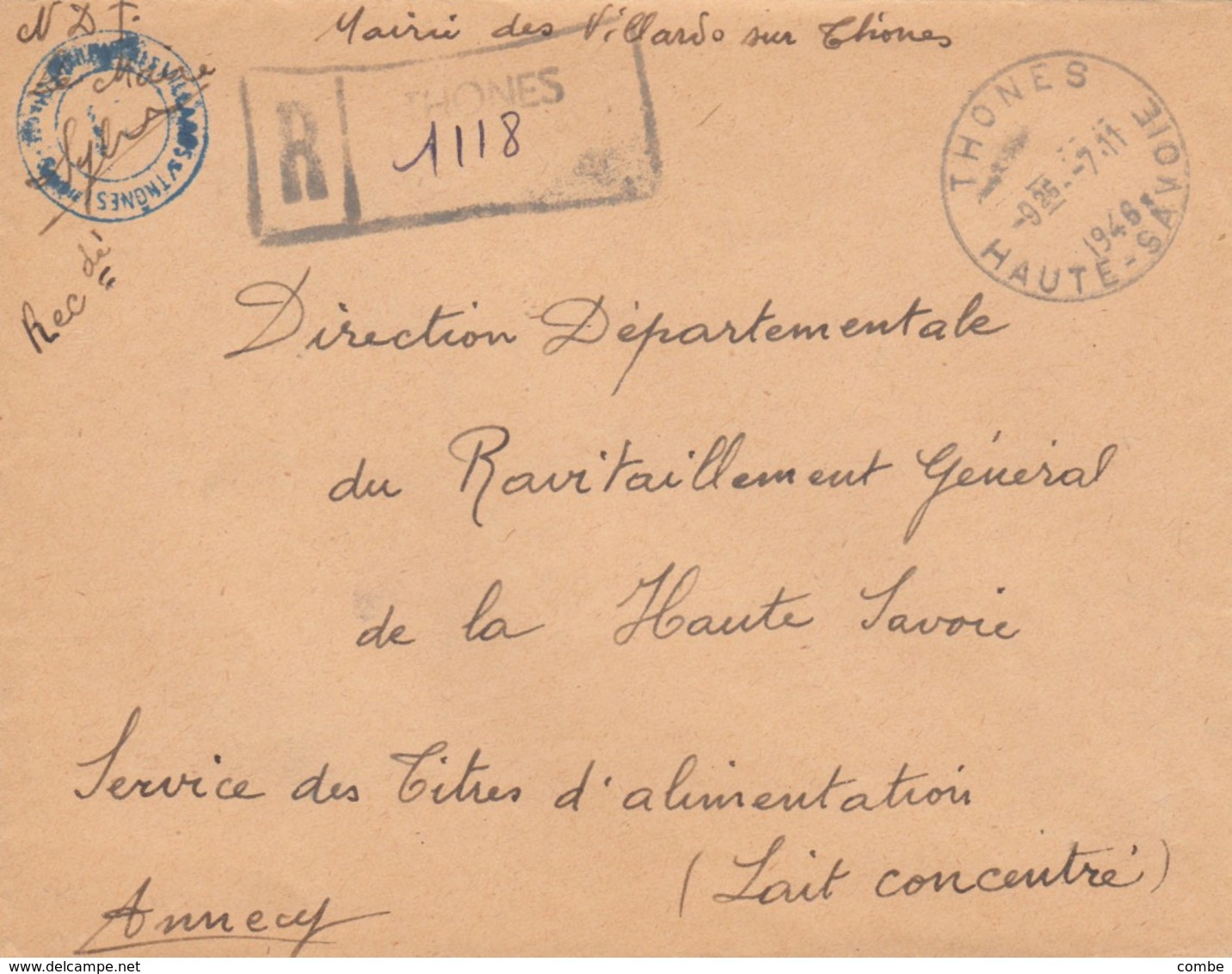 LETTRE. COVER. FRANCE. 1946. FRANCHISE. PROVISORY REGISTERED THONES HAUTE-SAVOIE TO ANNECY   /  4 - Sonstige & Ohne Zuordnung