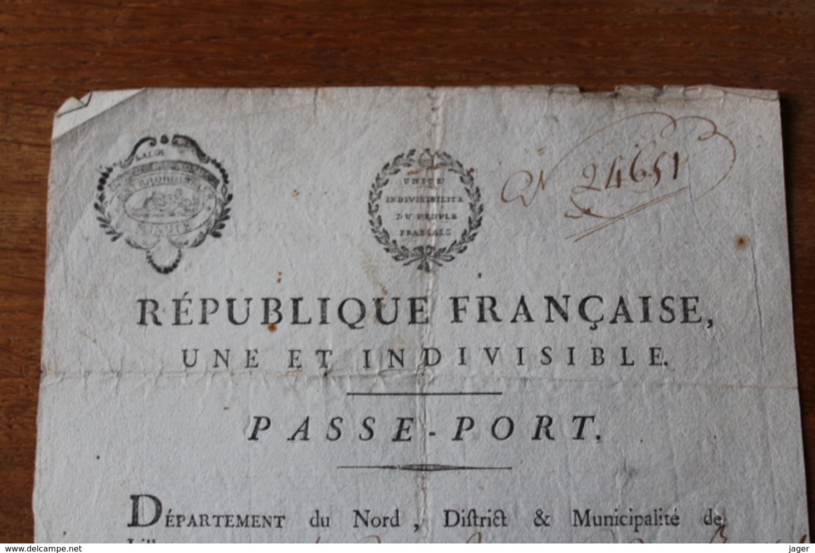 Passe Port 1794 Municipité De Lille                                                                                    U - Historische Documenten