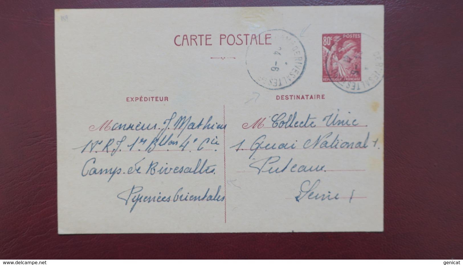 Entier Postal Carte Iris Obliteration Du Camp De Rivesaltes Juin 1941 Pyrennees Orientales Pour Puteaux - Cartes Postales Types Et TSC (avant 1995)