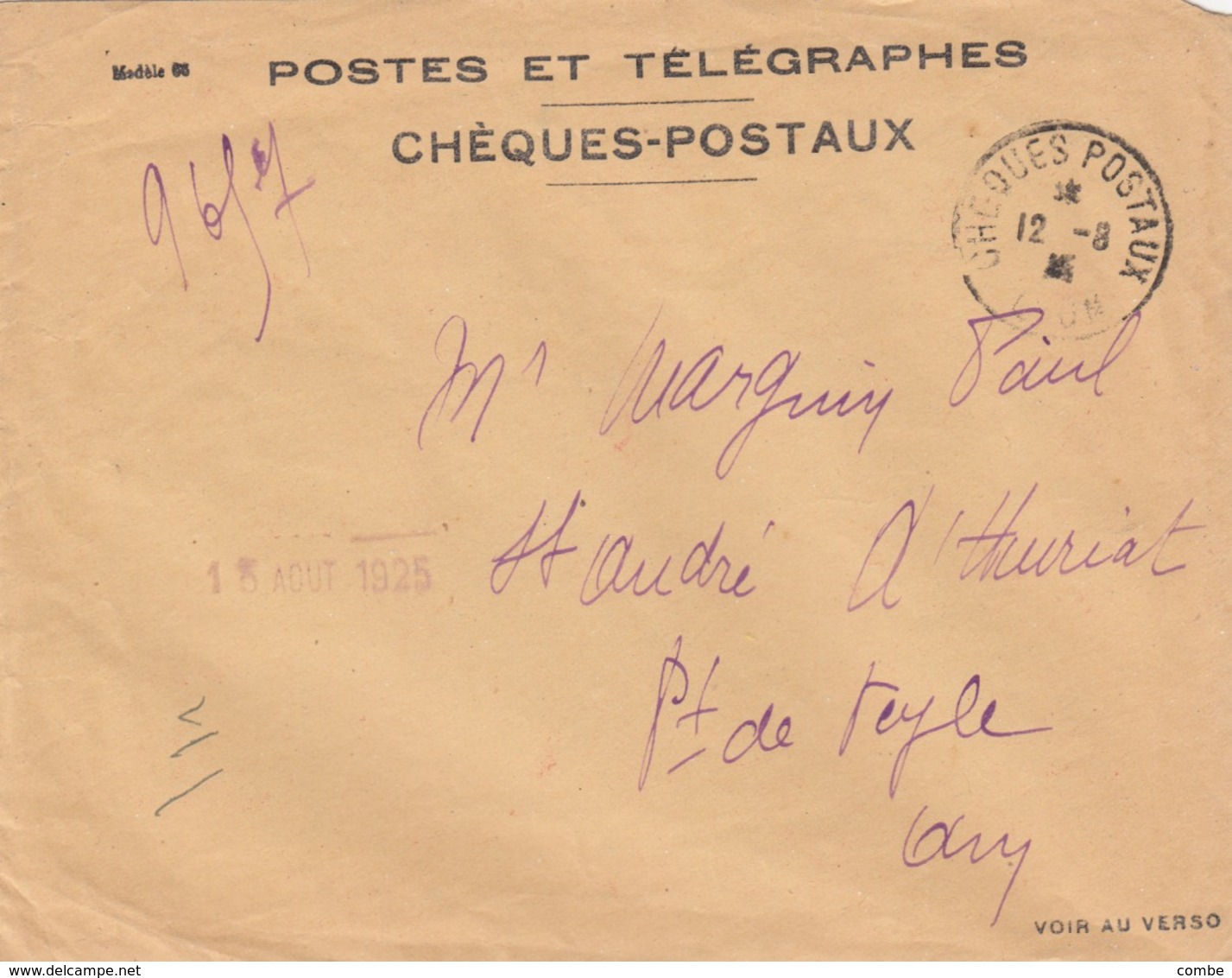LETTRE. COVER. FRANCE. 1925. PROVISORY REGISTERED CHEQUES POSTAUX LYON TO PONT DE TEYLE AIN /  4 - Sonstige & Ohne Zuordnung