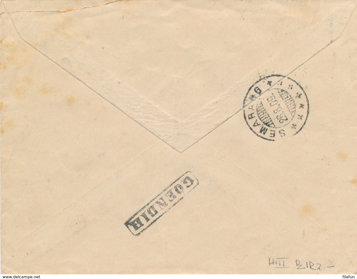 Nederlands Indië - 1909 - 10 Cent Envelop Na Posttijd Van L GOENDIH Via VK Tegal Naar Omgeving Solo - Indes Néerlandaises