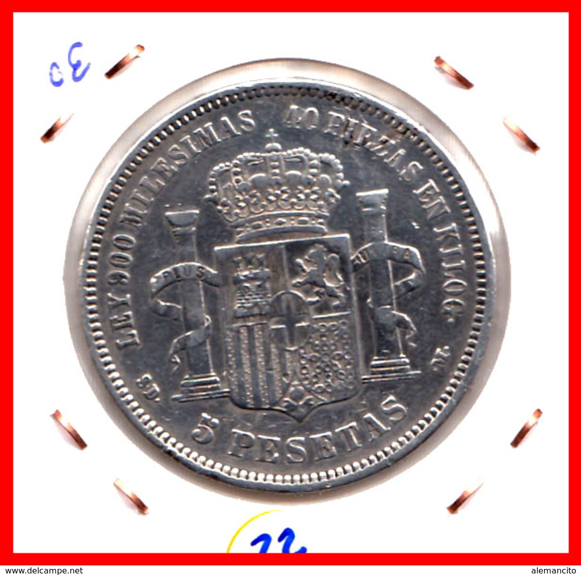 ESPAÑA MONEDA DE (( AMADEO I REY DE ESPAÑA MONEDA DE PLATA )) 5 PESETAS ( EL DURO ) AÑO 1871 - Primeras Acuñaciones