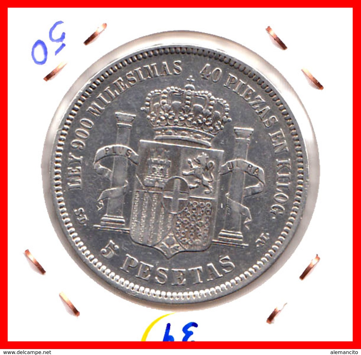 ESPAÑA MONEDA DE (( AMADEO I REY DE ESPAÑA MONEDA DE PLATA )) 5 PESETAS ( EL DURO ) AÑO 1871 * 71 - Primeras Acuñaciones