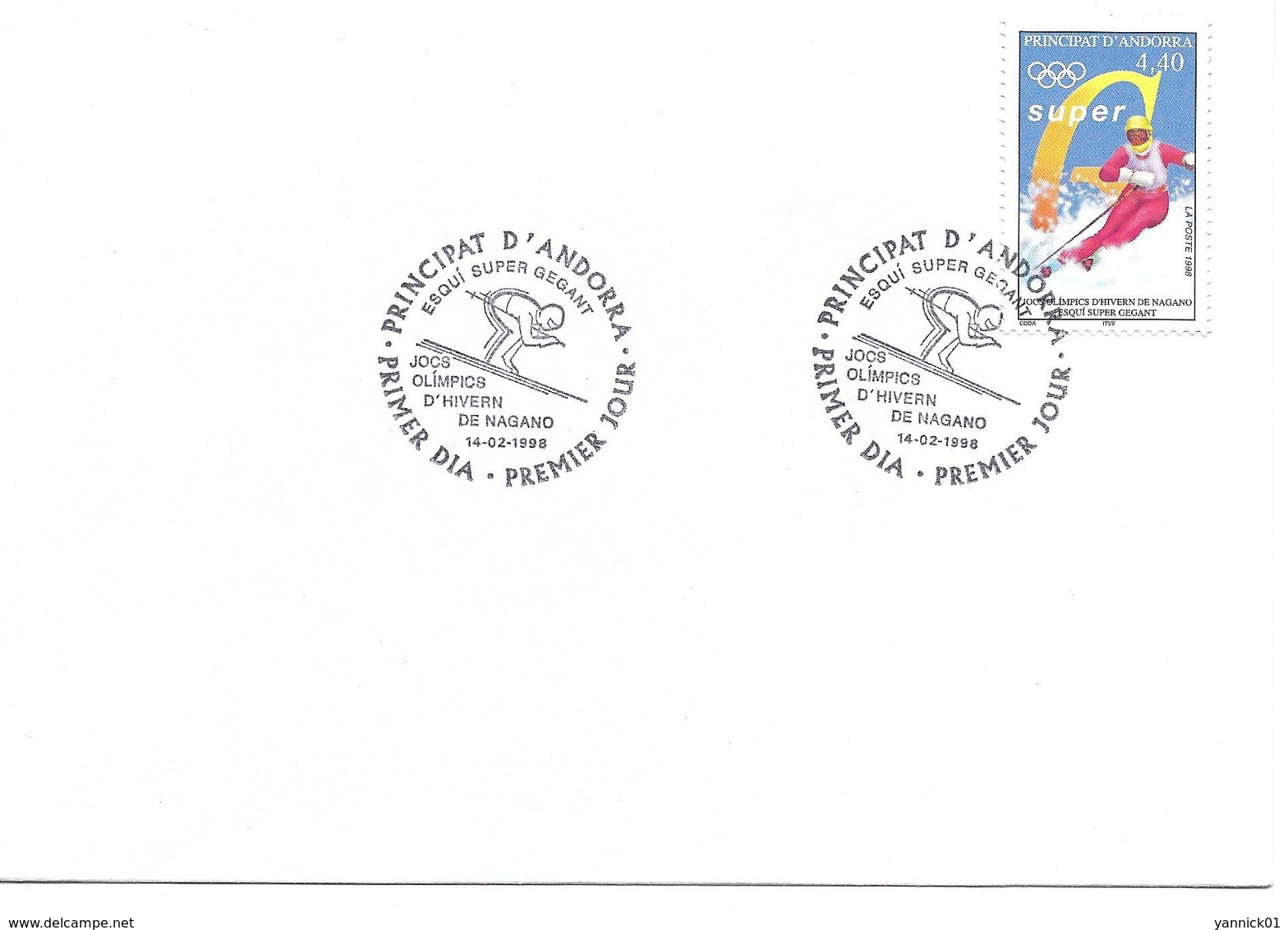 JEUX OLYMPIQUES D'HIVER NAGANO - OLYMPICS WINTER GAMES 1998 - SKI SUPER G - ANDORRE FDC - Hiver 1998: Nagano