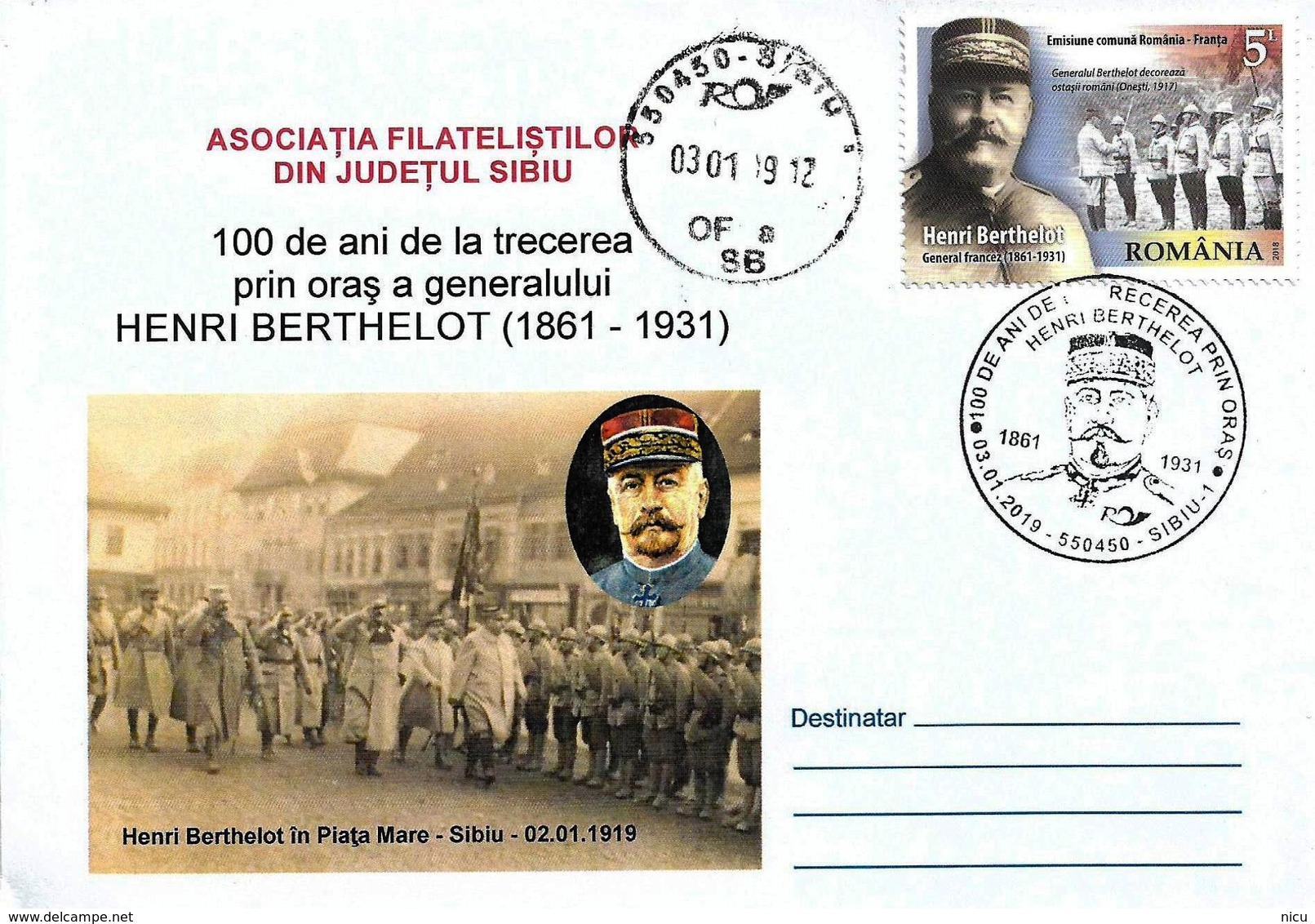 2019 - HENRI BERTHELOT - 100 YEARS FROM THE VISIT OF HENRI BERTHELOT IN SIBIU In JANUARY 1919 - Maximumkarten (MC)