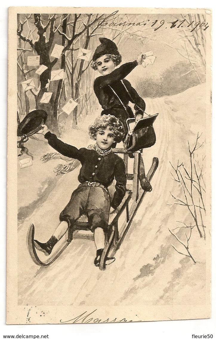 Illustrateur Non Signé: Petits Facteurs Sur Une Luge, Envoyée à TOURNAI Le 19.11.1904. - Poste & Facteurs