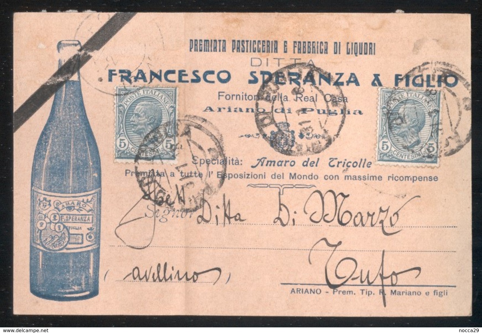 ARIANO IRPINO - AVELLINO -  1918 -  CARTOLINA  COMMERCIALE - DITTA SPERANZA - PASTICCERIA E LIQUORI (INT33) - Tiendas