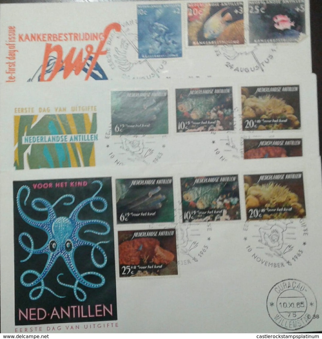 L) 1965 NETHERLANDS ANTILLES, CORALS, MARINE LIFE, OCTOPUS, FISH, NATURE, MULTIPLE STAMPS, SET OF 2, FDC - Europe (Other)