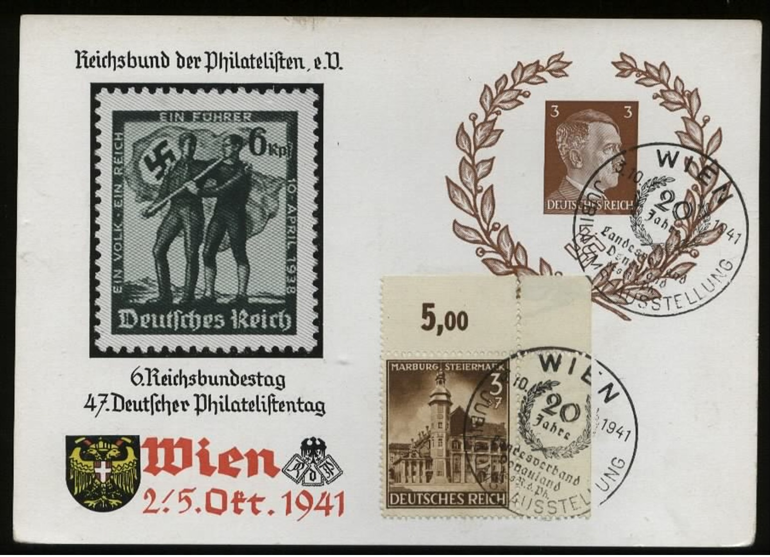 3. Reich - DR 3 Pfg Hitler Sonder GS Postkarte P 306 + Eckrand Marburg Steiermark Briefmarke: Gebraucht Mit Sonderstem - Briefe U. Dokumente