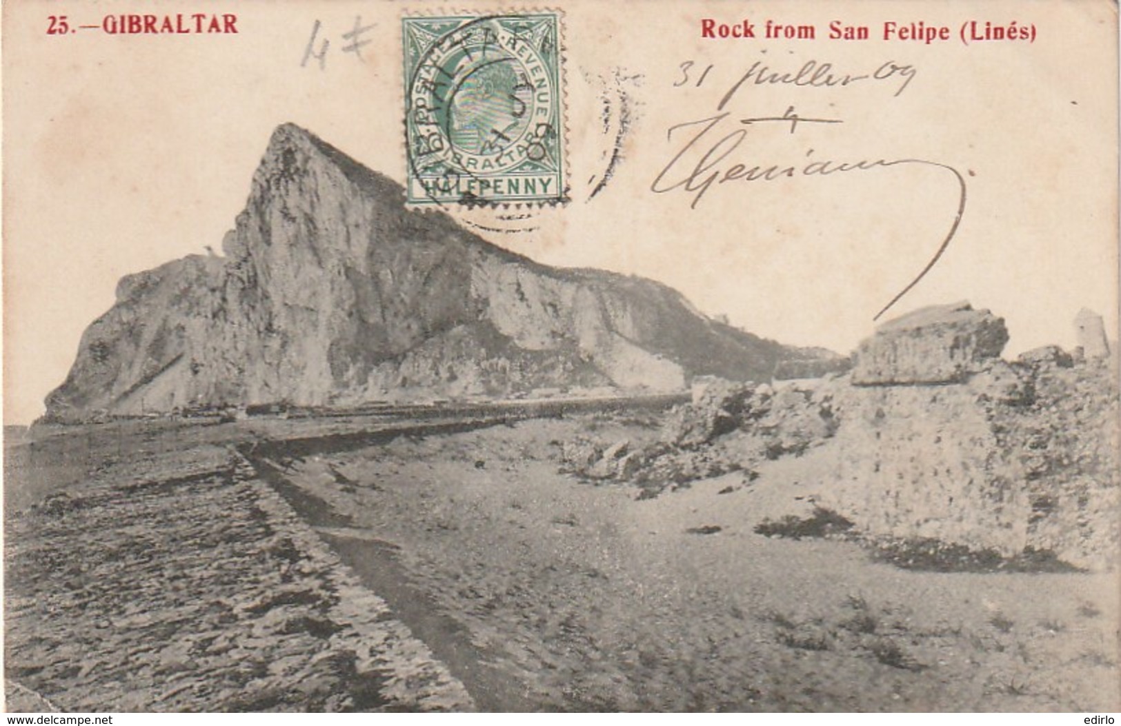 ***  GIBRALTAR  *** GIBRALTAR Rock From San Felipe (lines) TTB - Gibraltar