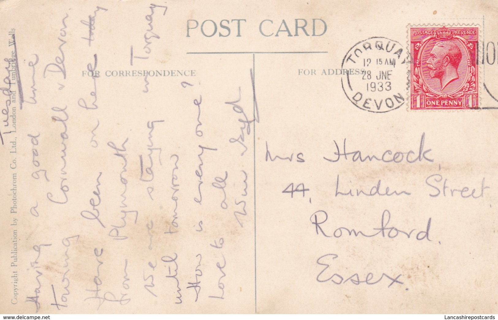 Postcard Looe Hannafore Point & Island PU 1933 To Hancock Linden Street Romford Essex My Ref  B12785 - Other & Unclassified