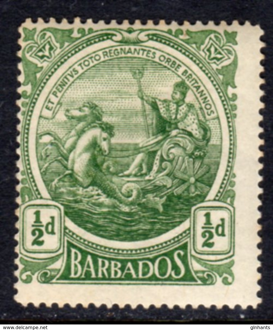 BARBADOS - 1916 COLONY BADGE HALFPENNY STAMP MINT MM * SG 182 - Barbades (...-1966)