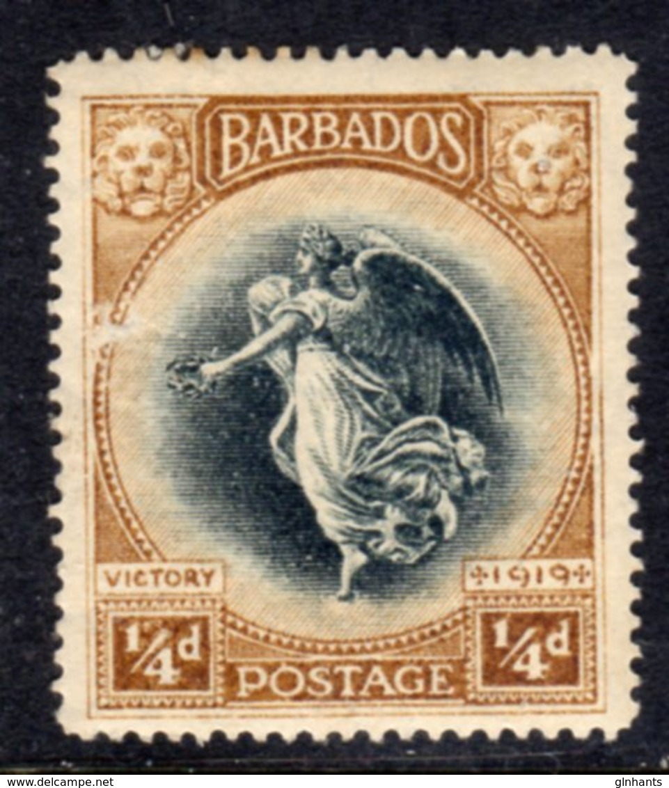 BARBADOS - 1920 VICTORY ONE FARTHING BLACK & BISTRE-BROWN STAMP MOUNTED MINT MM * REF A SG 201 - Barbados (...-1966)