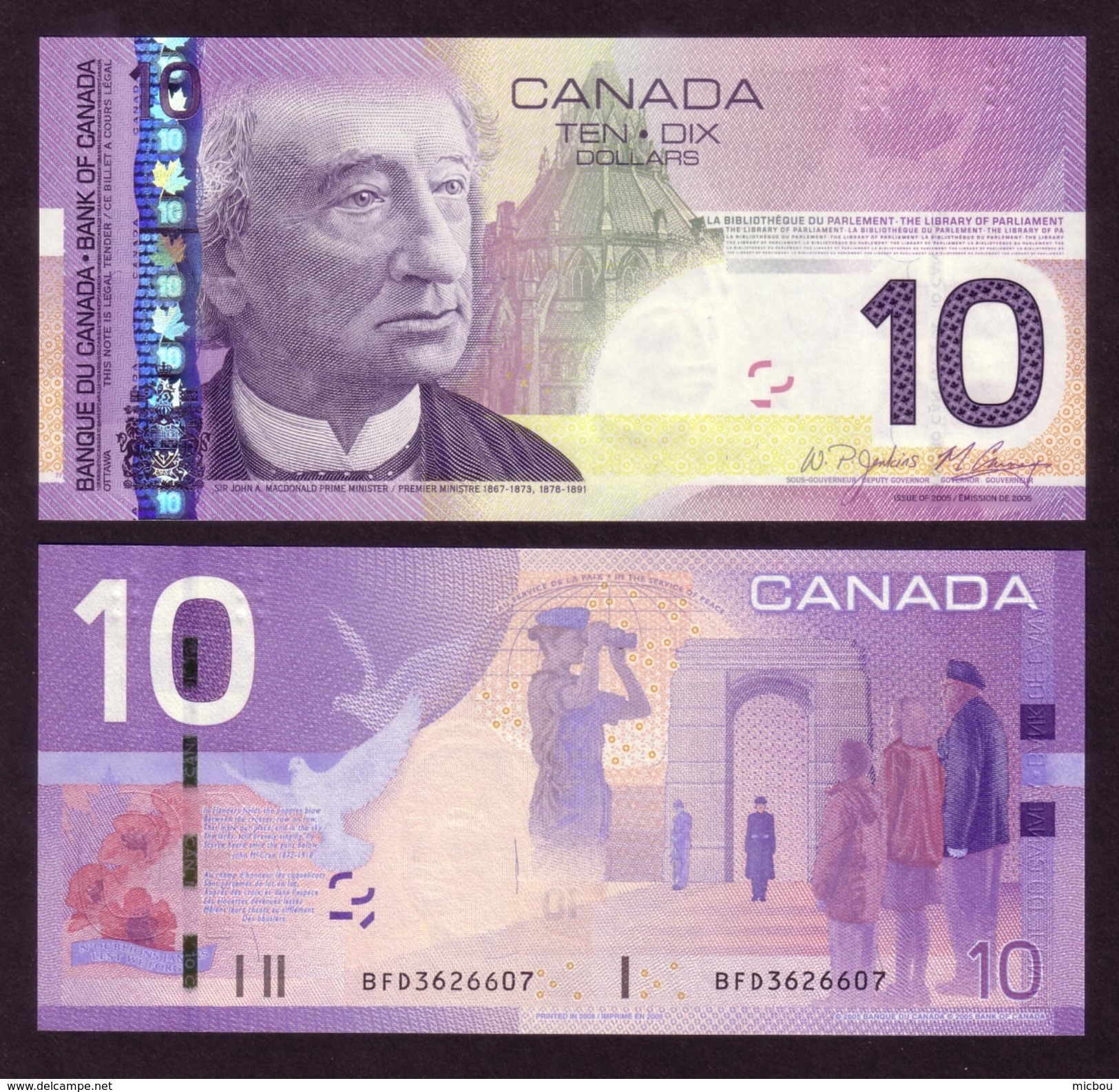 Canada, UNCL, 2008, 10$, Jenkins/Carvey, ONU, UN, Nations-unies, United Nations - Canada