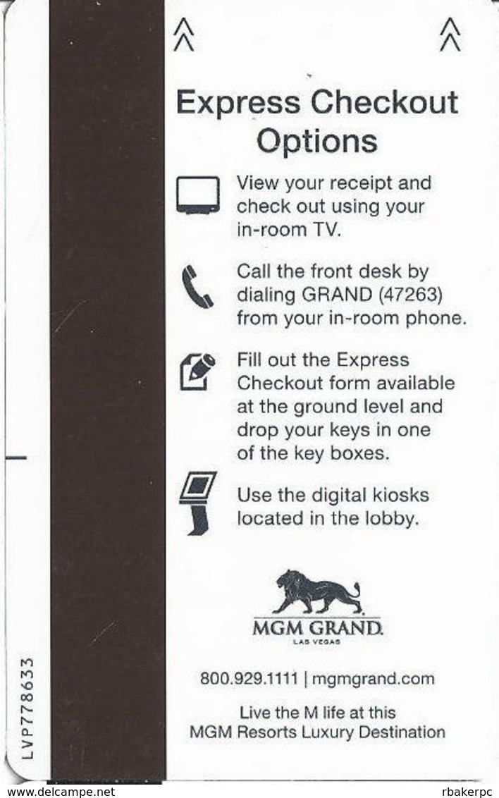 MGM Grand Casino - Las Vegas, NV - Hotel Room Key Card With LVP778633 - Cartes D'hotel