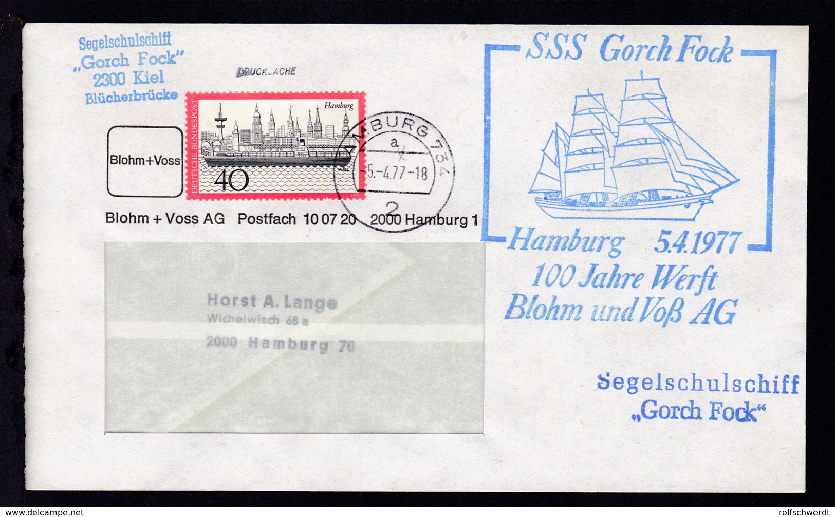 OSt. Hamburg 5.4.77 + Cachets SSS Gorch Fock 100 Jahre Werft Blohm Und Voß AG  - Other & Unclassified