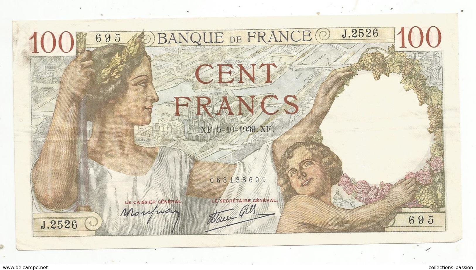 Billet , France , 100 ,  Cent Francs, Sully, 5-10-1939 , 2 Scans, Frais Fr 1.95 E - 100 F 1939-1942 ''Sully''