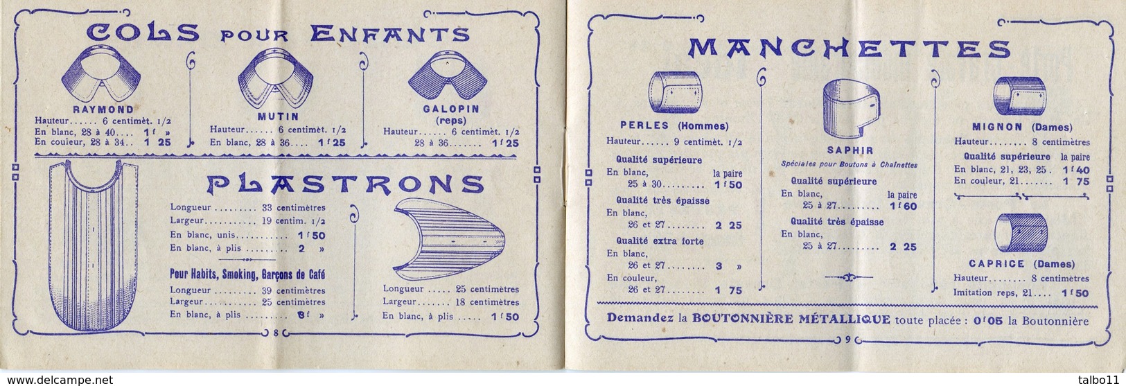 Document - Livret Tarif De La Linolite - Pour Etre Chic - Cravate, Plastron, Cols, Manchettes - Publicités