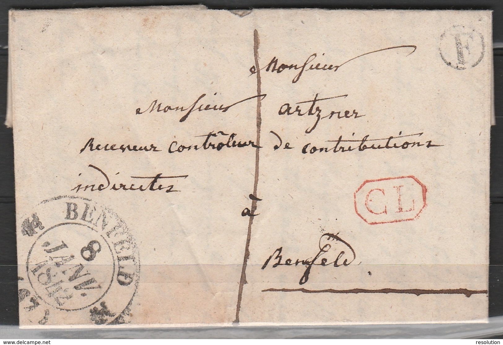 L. Datée 1842 Pour BENFELD - Càd BENFELD/8 JANV.1842 + Boîte "F" + Encadr.octog. [CL] - 1830-1849 (Onafhankelijk België)