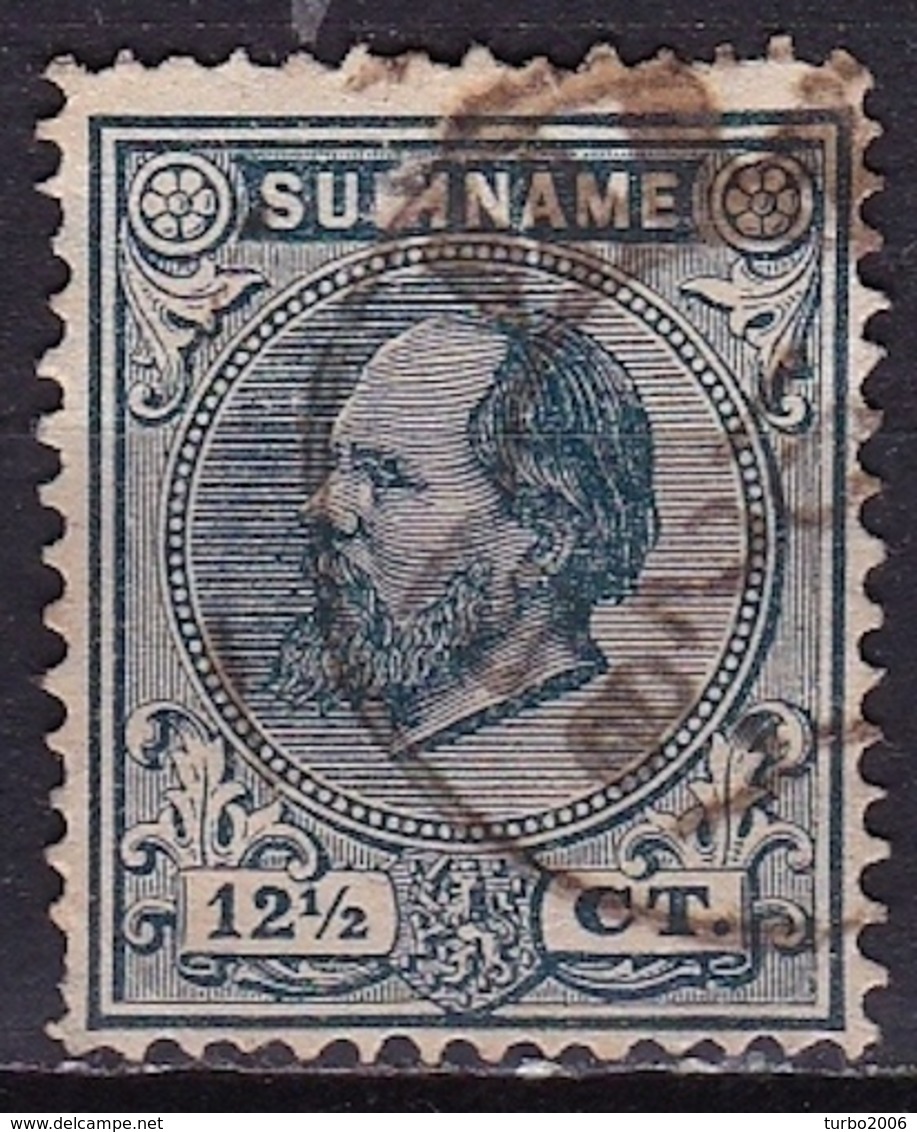 SURINAME 1873 Koning Willem III 12½ Cent Groenblauw Tanding 13½ X 13¼ NVPH 7 E - Surinam ... - 1975