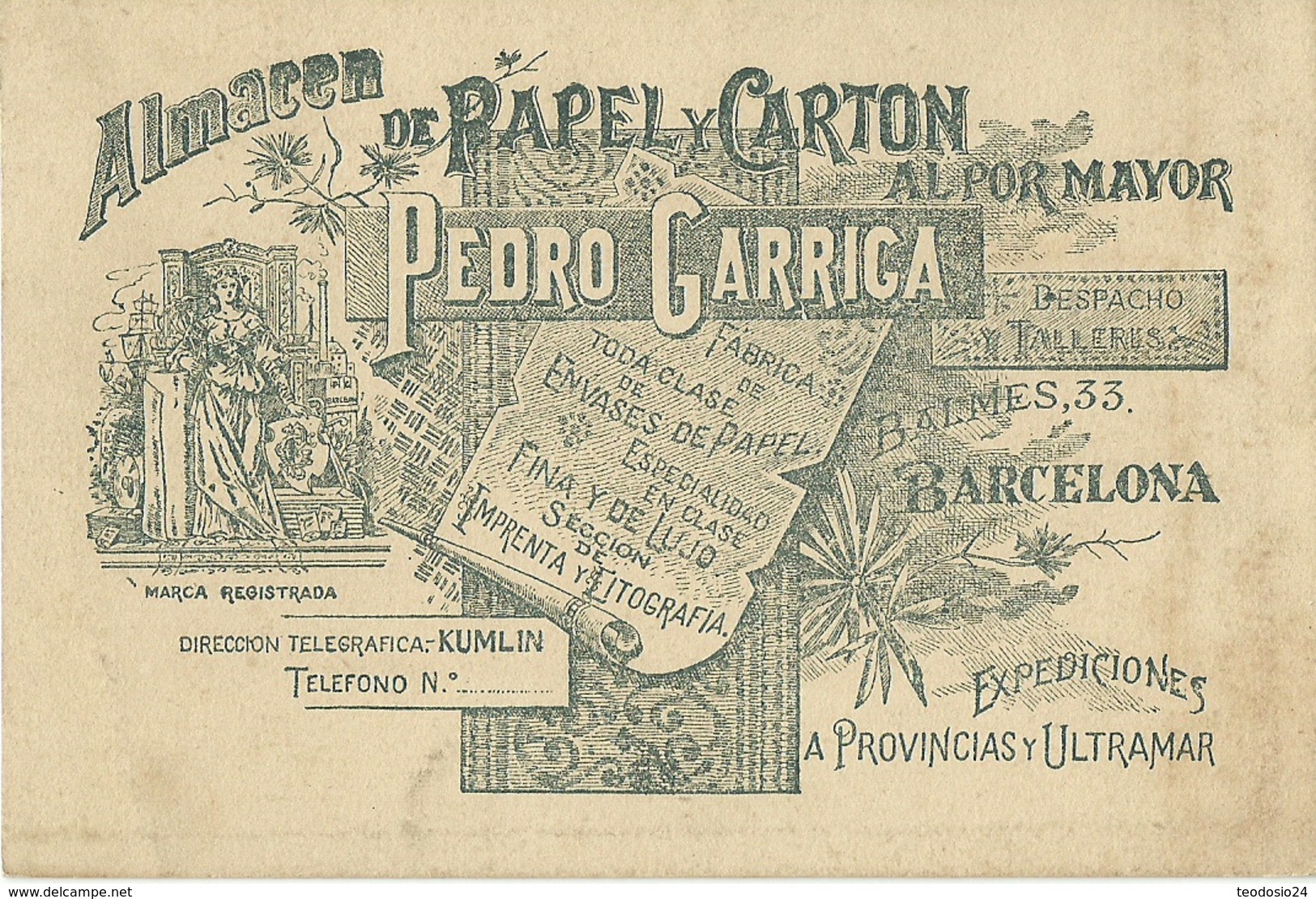 PAPEL Y CARTON AL POR MAYOR PEDRO GARRICA  BARCELONA - Publicidad