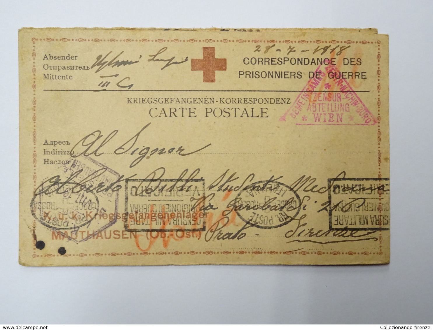 Cartolina Postale Prigionieri Di Guerra I Guerra Mondiale Campo Di Concentramento Mauthausen – Con Risposta - Guerra 1914-18