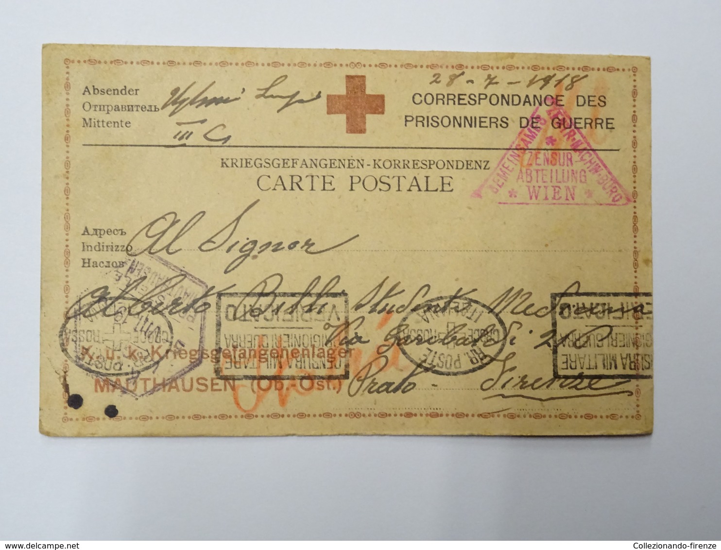 Cartolina Postale Prigionieri Di Guerra I Guerra Mondiale Campo Di Concentramento Mauthausen – Con Risposta - Guerra 1914-18