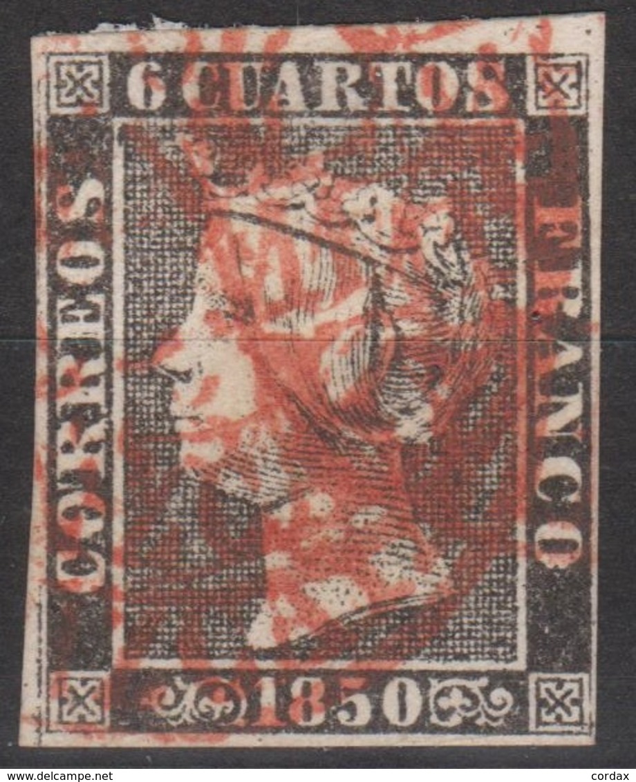 ISABEL II 1850. 6 CUARTOS TRIPLE FECHADOR BAEZA VIZCAYA. RARO - Usados