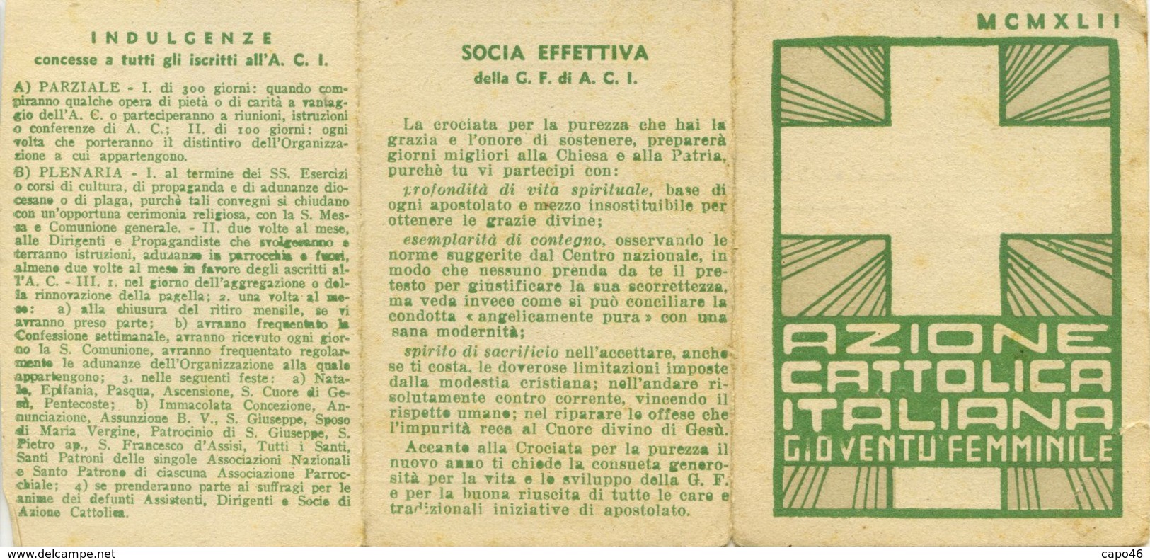 VD 81 - TESSERA AZIONE CATTOLICA GIOVENTU FEMMINILE - 1942 - Historical Documents
