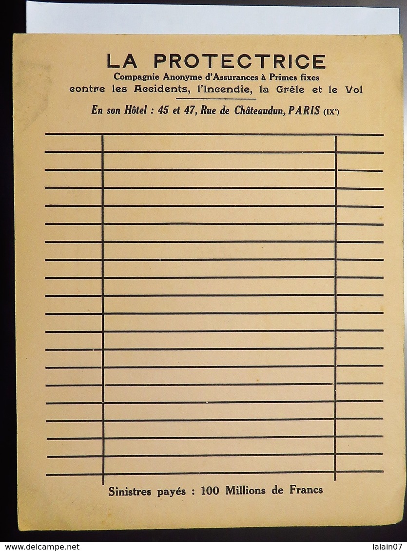 Grand Buvard : LA PROTECTRICE, Compagnie D'Assurances à Primes Fixes, Paris - Banco & Caja De Ahorros