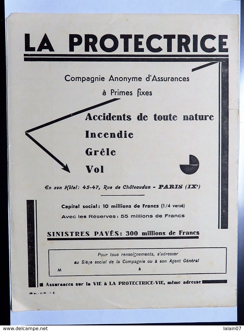 Grand Buvard : LA PROTECTRICE, Compagnie D'Assurances à Primes Fixes, Paris - Banque & Assurance