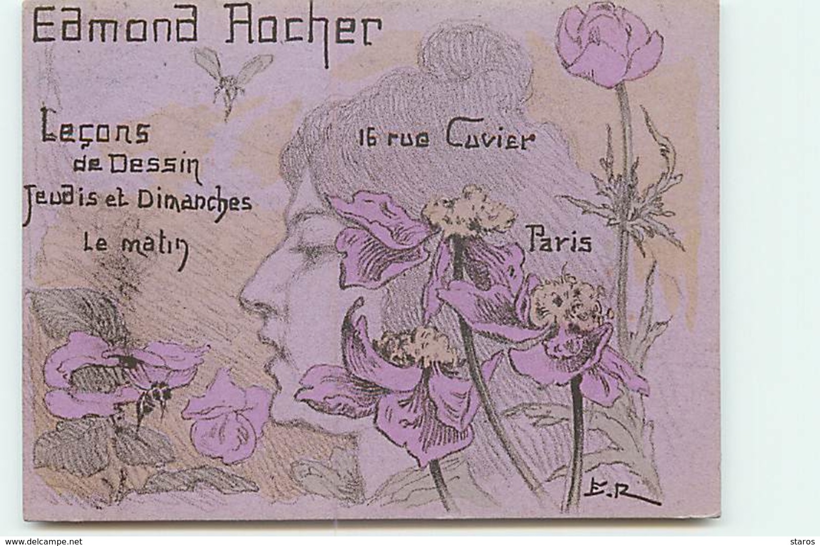 Edmond Rocher - Leçons De Dessin - 16 Rue Cuvier PARIS - Art Nouveau ( Format 12,3 * 9 Cm) - Altri & Non Classificati