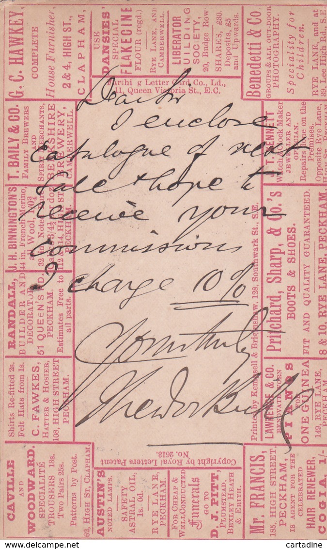 Entier  Postal Stationery - Great Britain - Pub Au Dos / Publicity Peckham Store Signs - 1899 - Stamped Stationery, Airletters & Aerogrammes