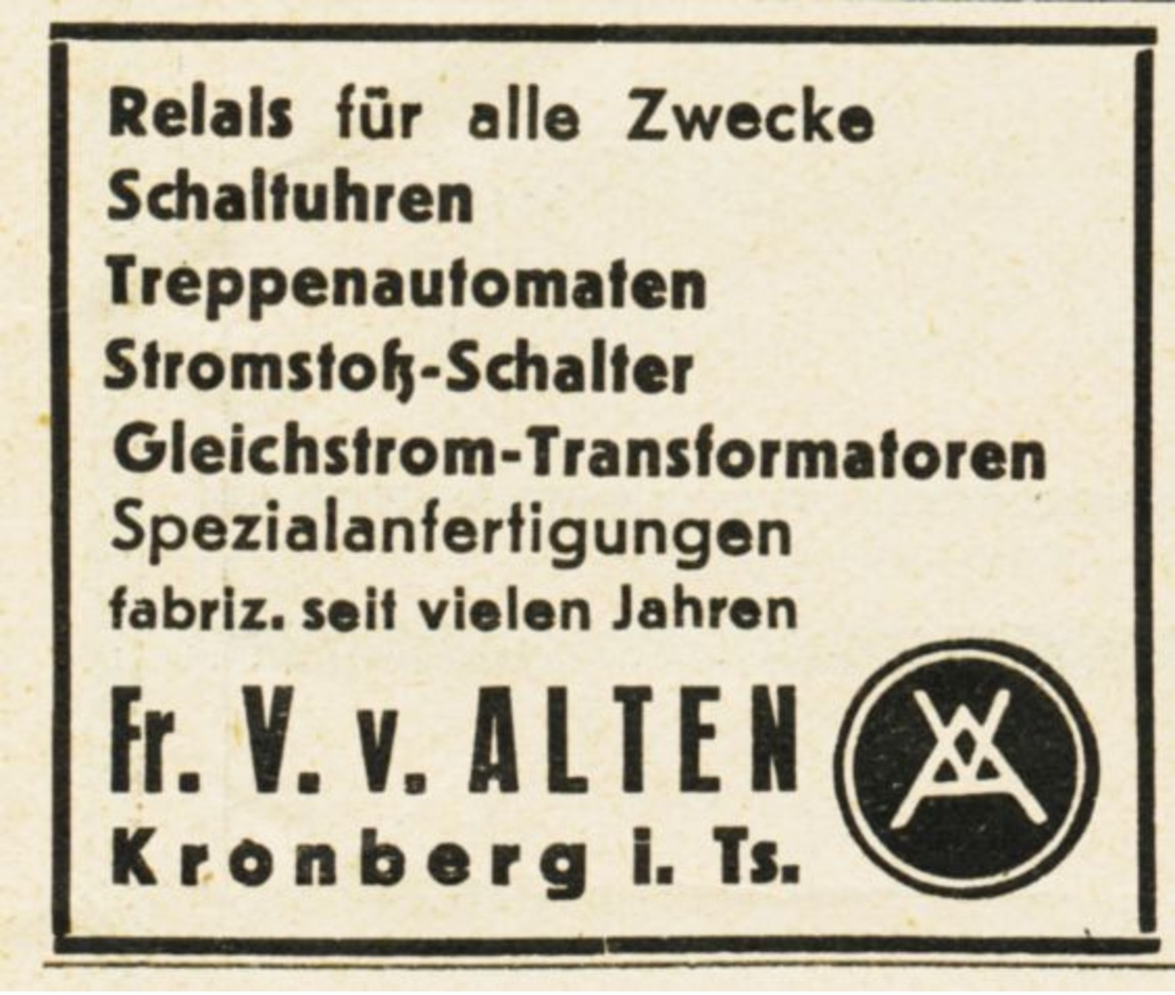 Original-Werbung/ Anzeige 1938 - RELAIS / VON ALTEN - KRONBERG - Ca. 45 X 40 Mm - Advertising