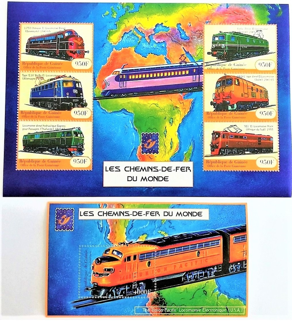 Guinee 2001**Mi.3139-44 + Bl.654  Trains , MNH [17II;32] - Treni