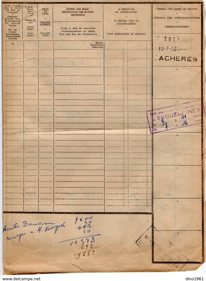 VPACHE14.115 - Chemin De Fer - Lettre De Voiture - MONCEAU Pour Argenteuil Via JEUMONT, ERQUELINNES, ACHERES - Transport