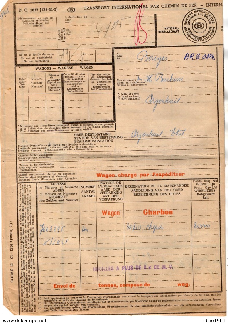 VPACHE14.115 - Chemin De Fer - Lettre De Voiture - MONCEAU Pour Argenteuil Via JEUMONT, ERQUELINNES, ACHERES - Transports