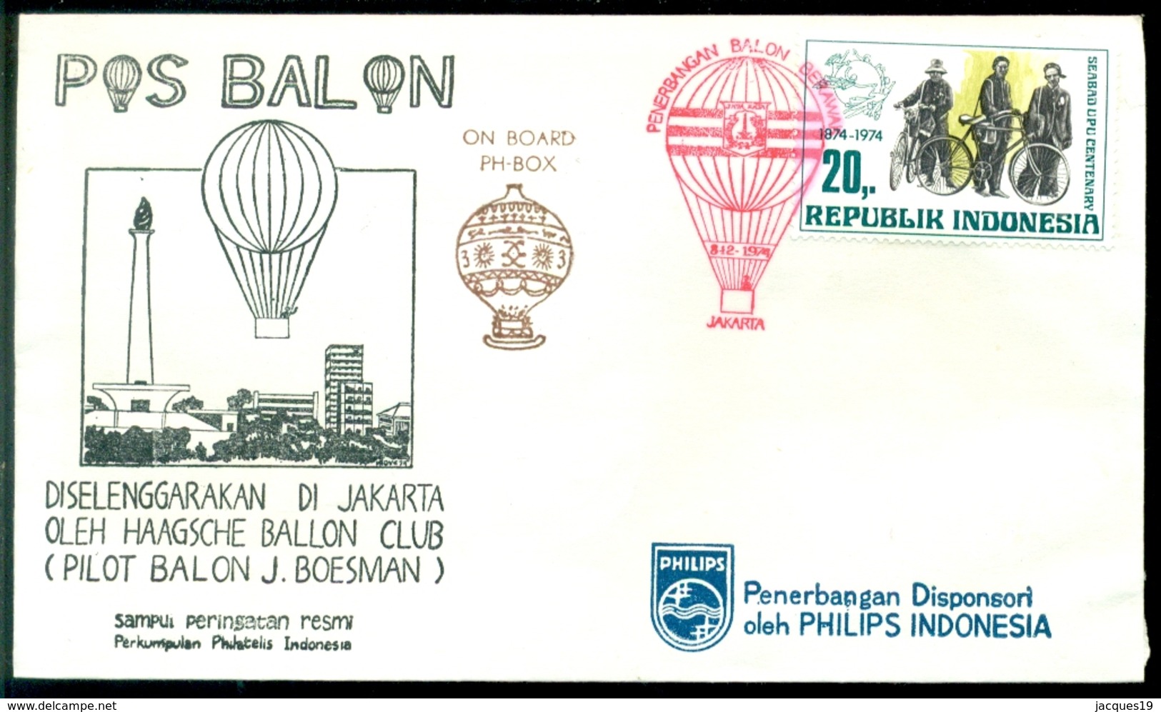 Indonesie 1974 Ballonpost Piloot J. Boesman Nr. 1591 - Indonésie