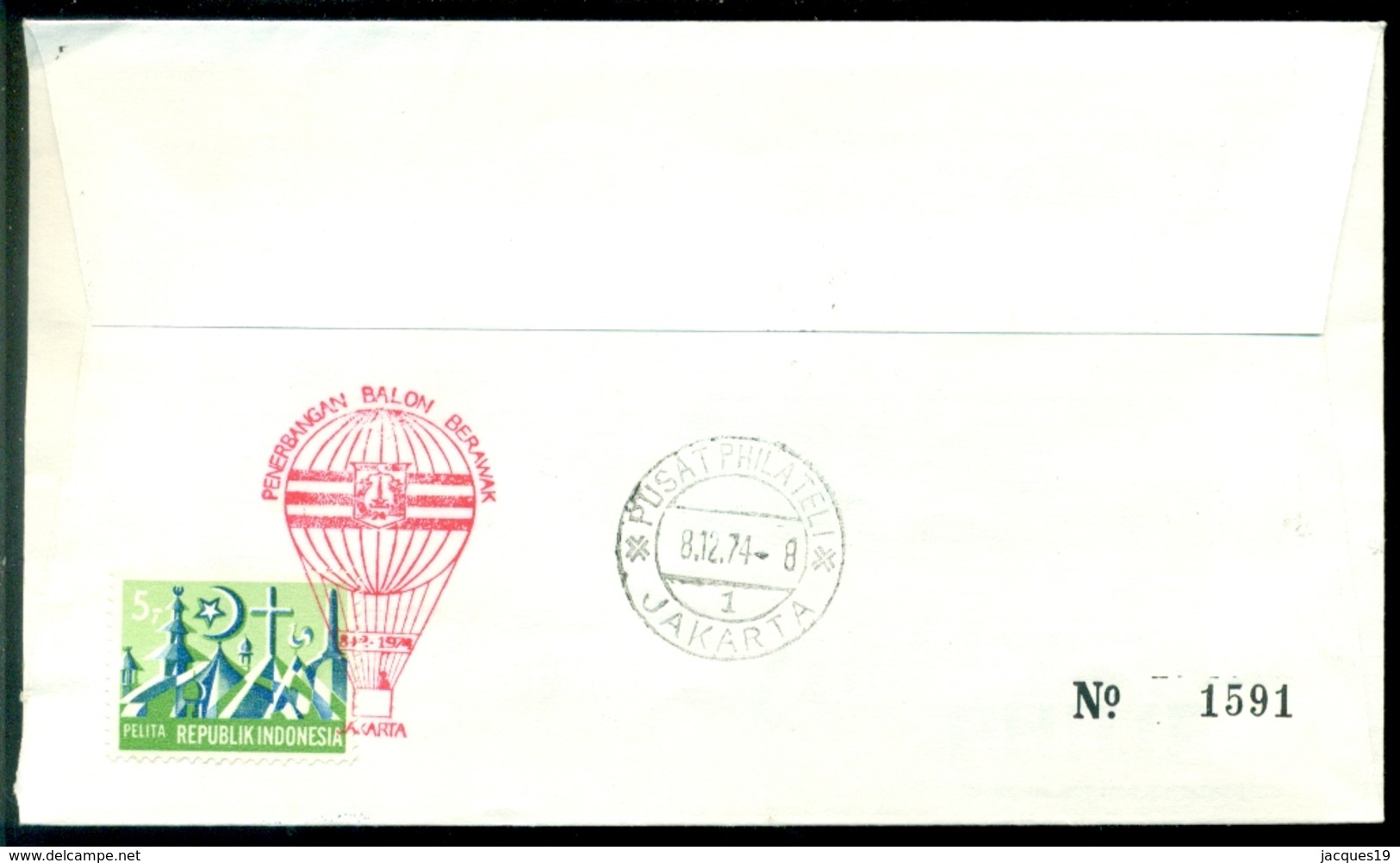 Indonesie 1974 Ballonpost Piloot J. Boesman Nr. 1591 - Indonésie