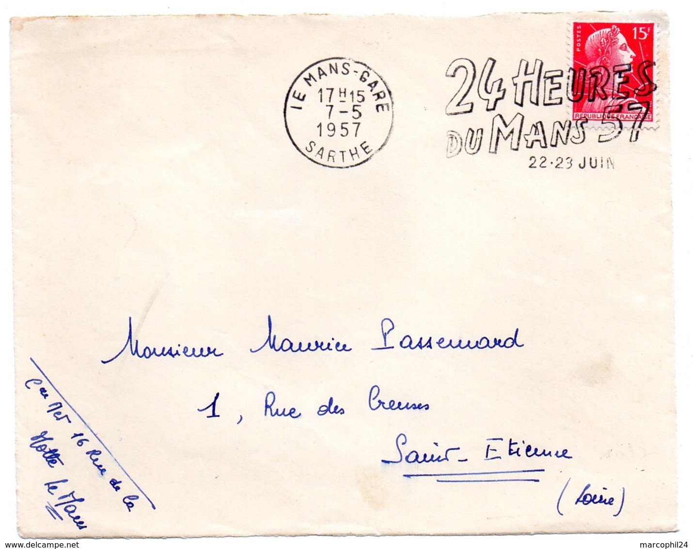 COURSE AUTOMOBILE = 72 LE MANS GARE 1957 = FLAMME Sur DEVANT D' ENVELOPPE = SECAP Illustrée ' 24 HEURES  ' - Mechanical Postmarks (Advertisement)