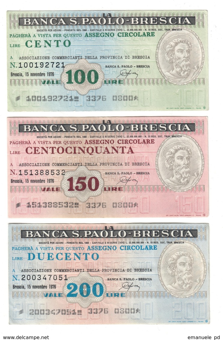 Italy Miniassegni / Emergency Check - Set Serie Banca San Paolo Brescia - [10] Checks And Mini-checks