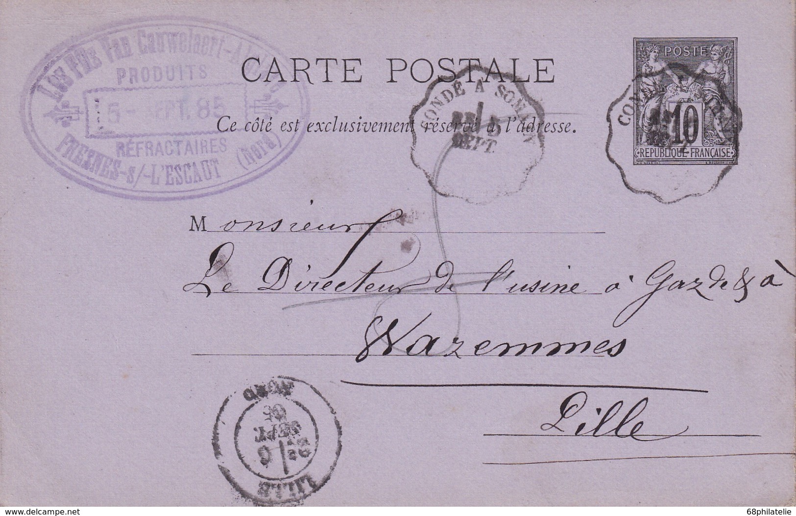 FRANCE 1885   ENTIER POSTAL/GANZSACHE/POSTAL STATIONERY CARTE DE FRESNES S/L'ESCAUT CACHET CONVOYEUR - Enveloppes Types Et TSC (avant 1995)