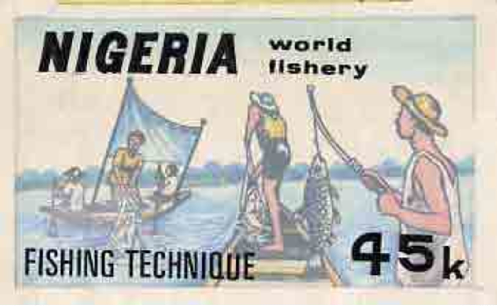 Nigeria 1983 World Fisheries - Original Hand-painted Artwork For 45k Value (Fishing Technique) By Godrick N Os... - Nigeria (1961-...)