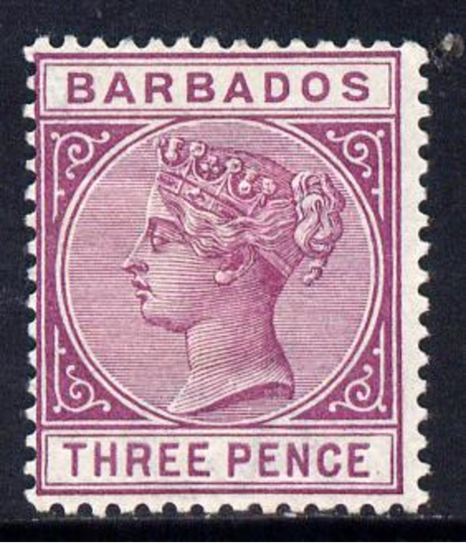 Barbados 1882-86 QV Crown CA 3d Deep Purple Mounted Mint SG 95 - Barbados (1966-...)