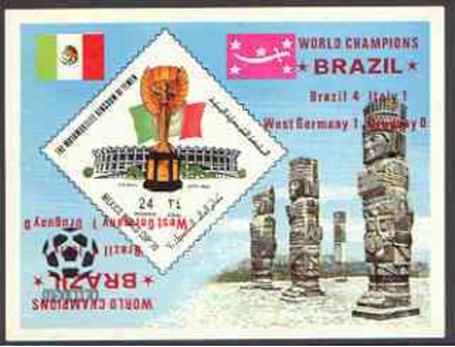 Yemen - Royalist 1970 World Cup Football 24b Value (diamond Shaped) Imperf M/sheet Unmounted Mint Opt'd 'Brazi... - Yémen