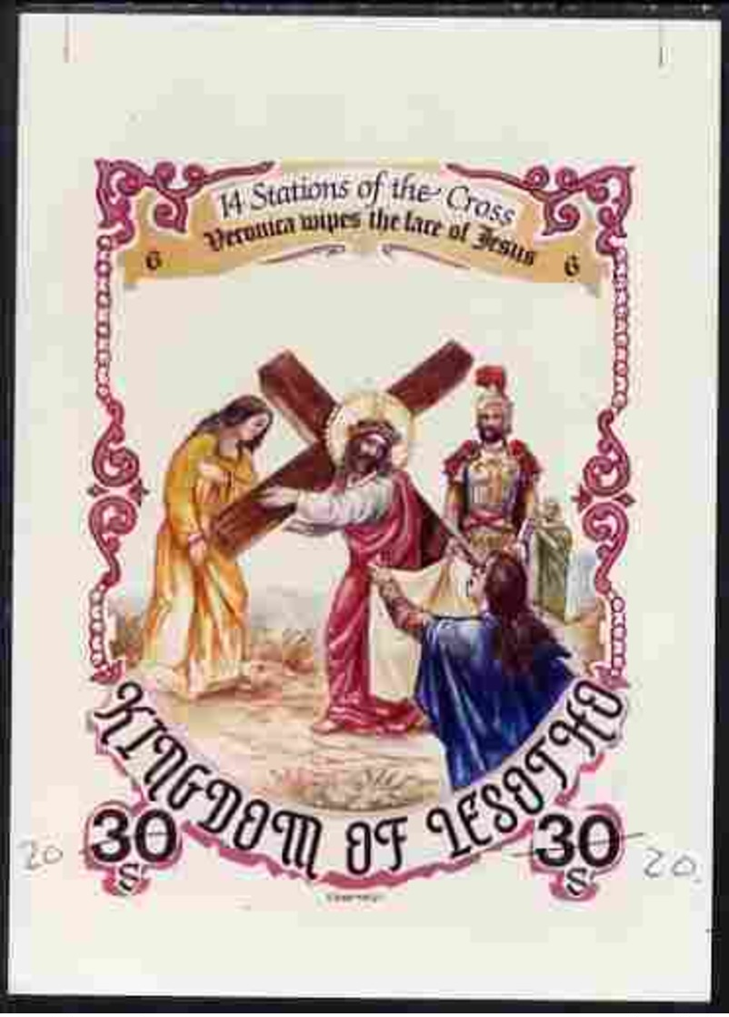 Lesotho 1985 Easter The Stations Of The Cross #06 - Veronica Wipes The Face Of Jesus - Imperf Cromalin (plasti... - Lesotho (1966-...)